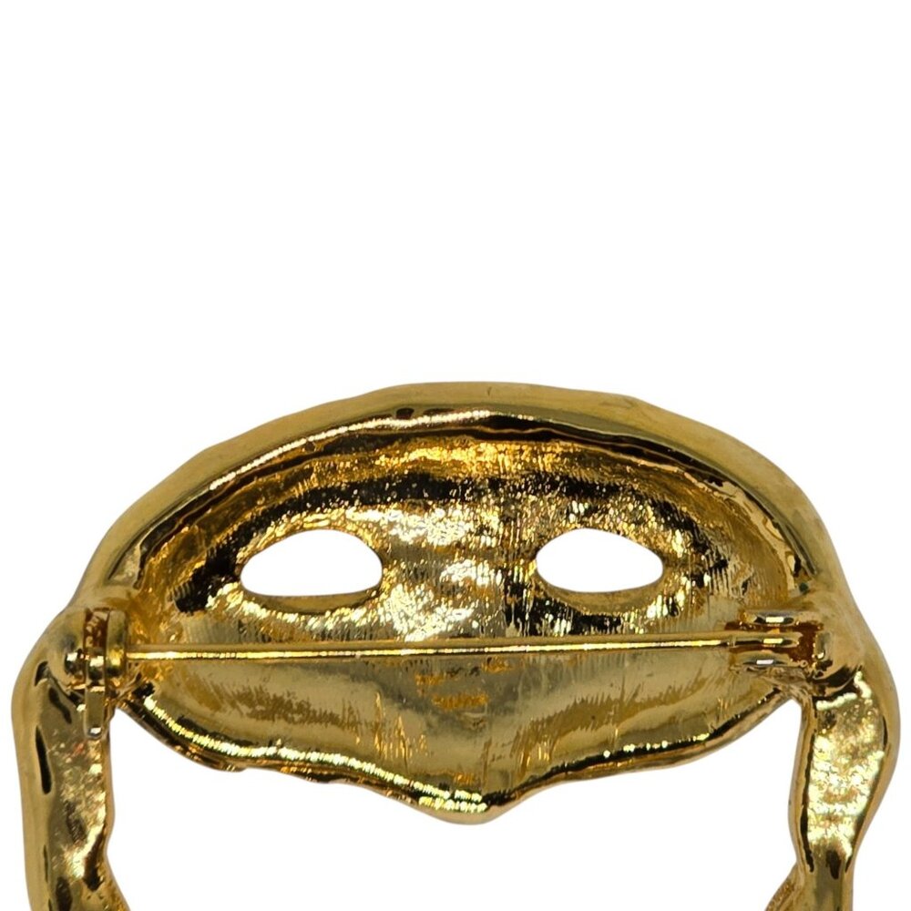 Mardi Gras Enamel Mask Brooch Pin Gold Tone Rhinestone Carnivale Masquerade - Picture 6 of 8